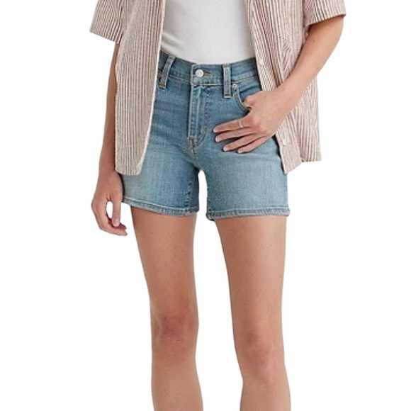 LEVI’S Mid-Rise Mid-Length Slim Fit Jean Shorts Denim Light Wash Cut Offs - Picture 1 of 12